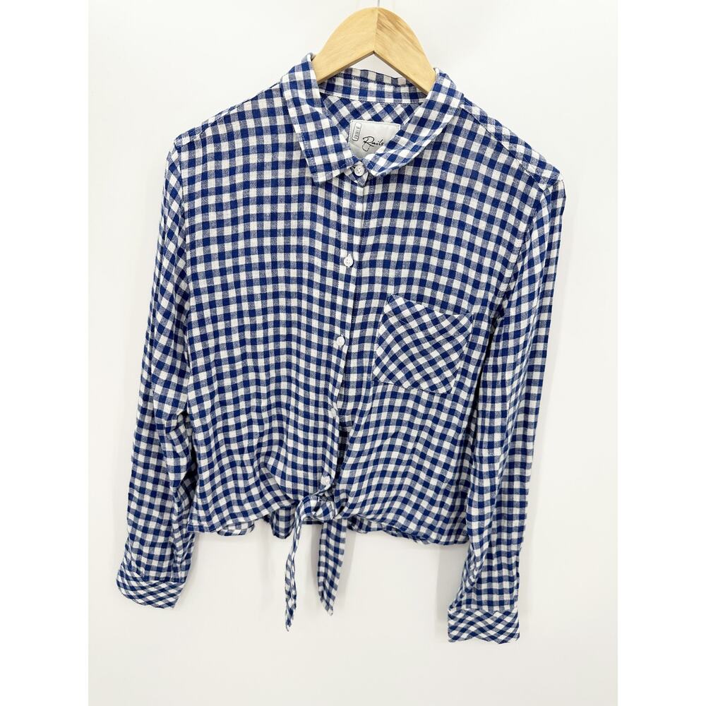 Rails Blue Linen Check Gingham Button Down Tie Fr… - image 1